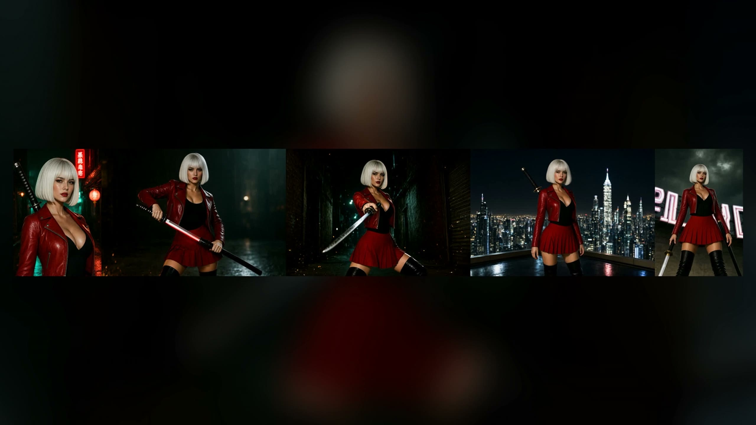 Five photos of an original character used as Katana input