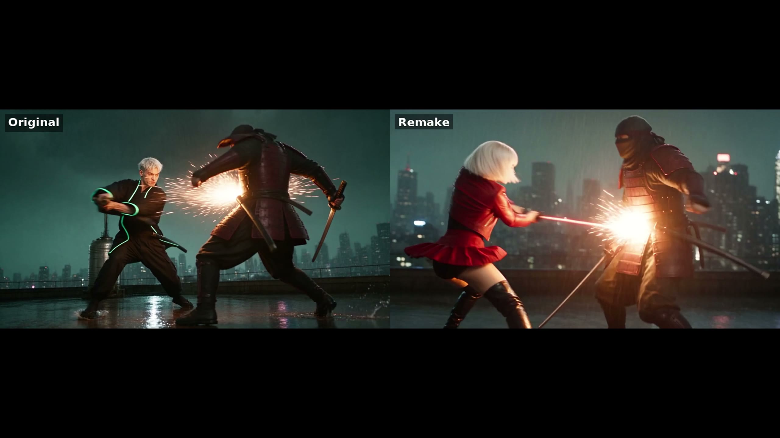Higgsfield Katana original edit vs remake with a new character