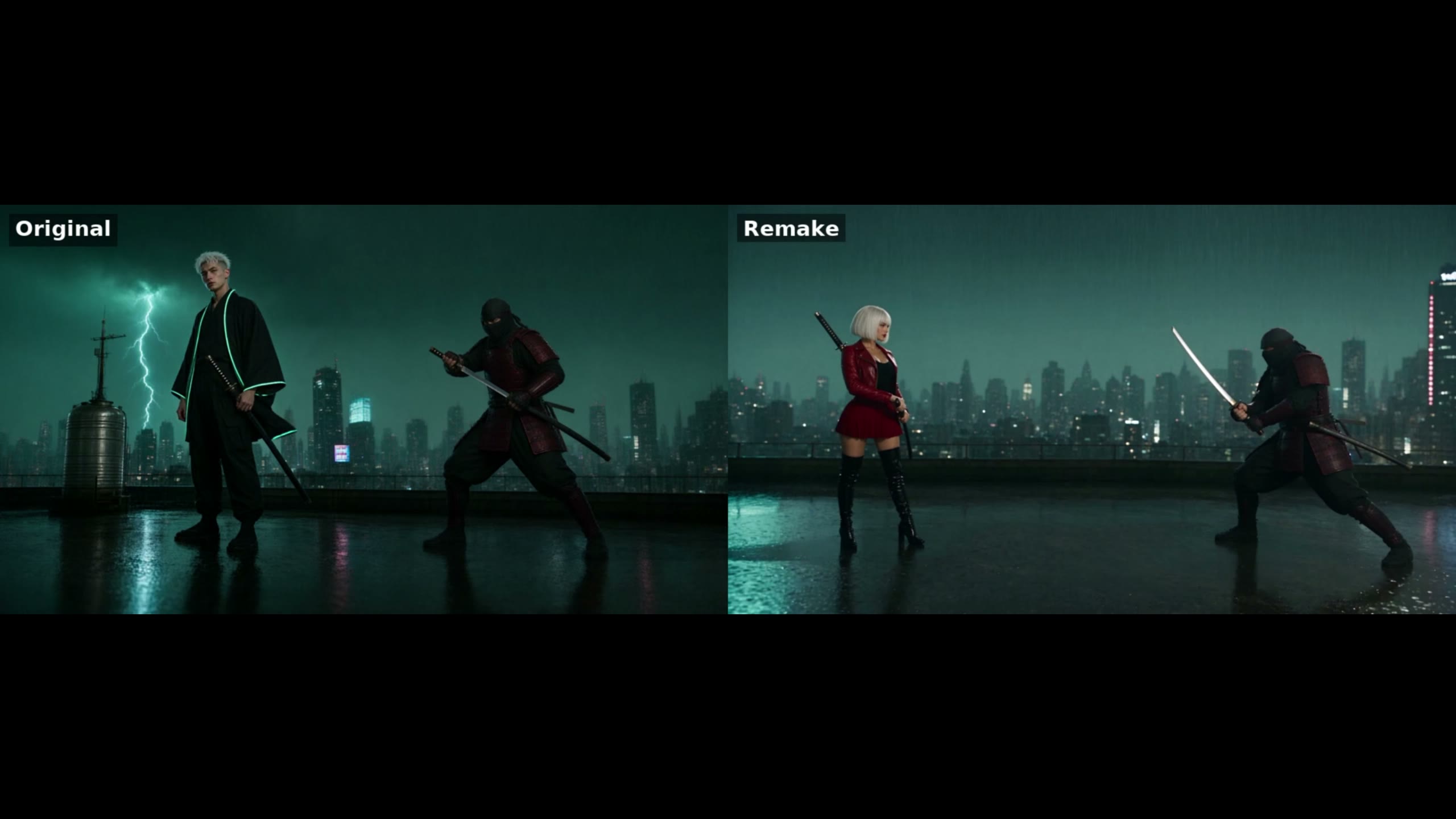Katana remake of my own sword-fight edit, original vs remake