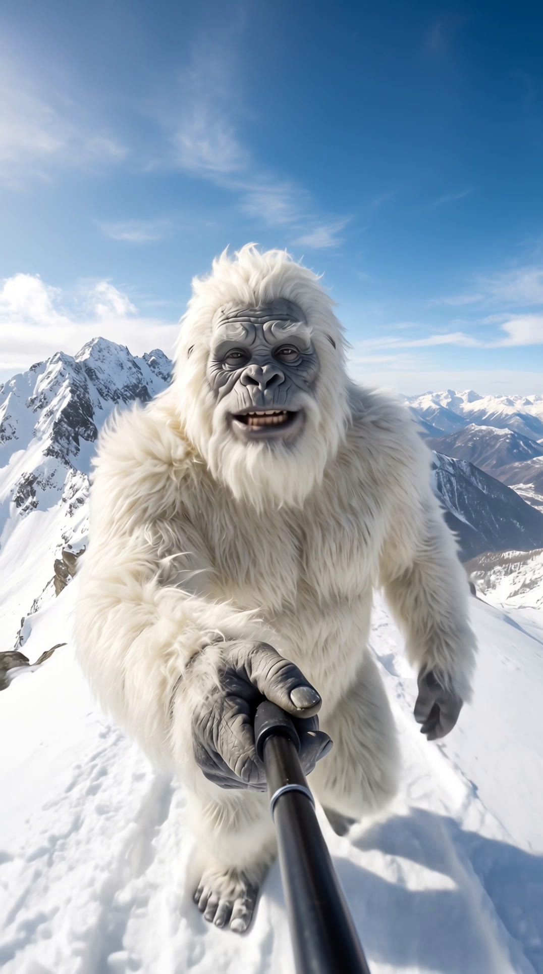 Kling 4.0 talking yeti selfie vlog on a snowy ridge