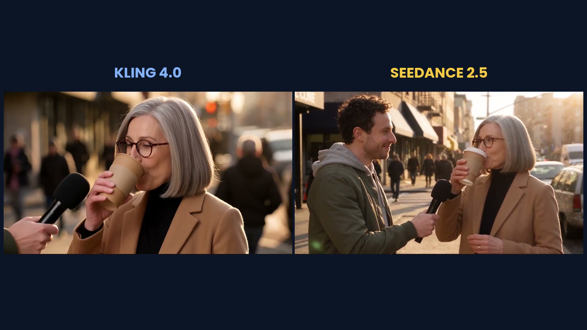 Kling 4.0 vs Seedance 2.5 side by side: street interview